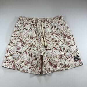 Insight Mens Shorts Sz Small Beige Red Patterned Stretch Hybrid Trunks Pockets